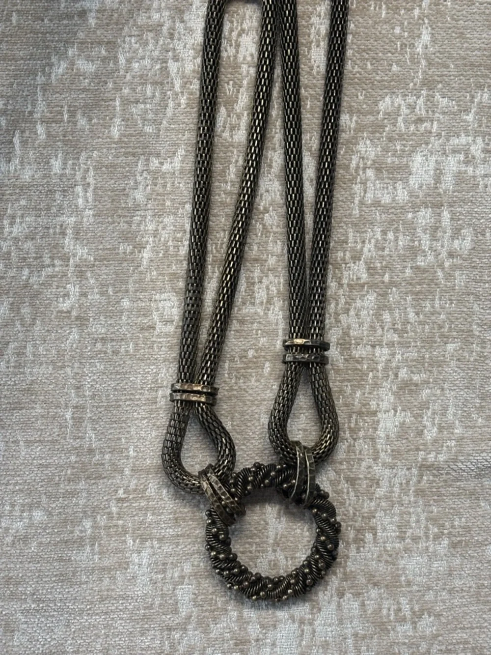 Rhinestone Accented Dark Metal Statement Necklace - Picture 3 of 5